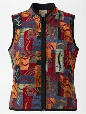 Coldwater Creek Vintage Tapestery Full Zipped Abstract Hippie Boho Vest Size XL